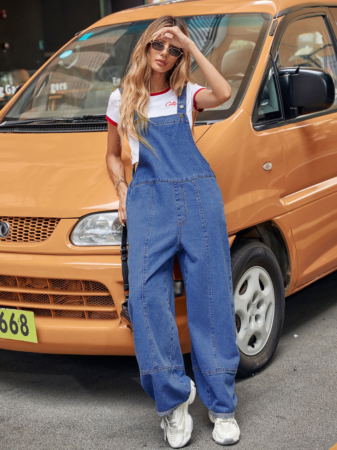 Wide Strap Wide Leg Denim Overalls - felvior