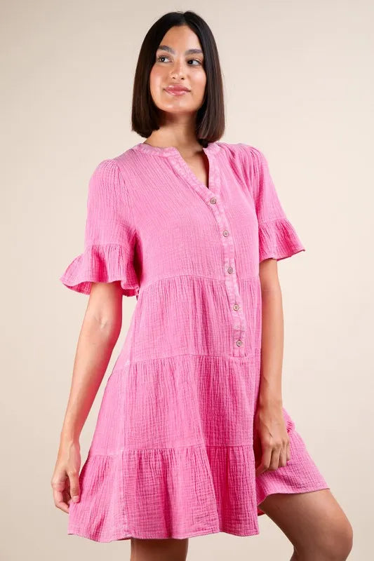 VERY J Plus Size Mineral Washed Woven Mini Dress