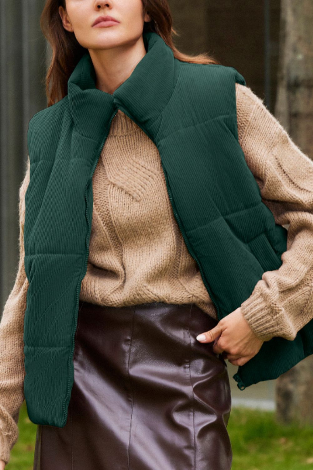 Zip Up Turtleneck Vest Coat - felvior