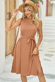 Tied Round Neck Sleeveless Dress - felvior