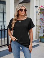 Eyelet Round Neck Short Sleeve Top