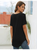 Full Size Solid V-Neck Short Sleeve T-Shirt Plus Size