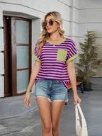 Striped Round Neck Short Sleeve T-Shirt