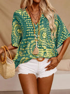 Printed V-Neck Half Sleeve Top