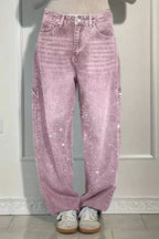 Full Size Washed Rhinestone Detail Wide leg Jeans Plus Size