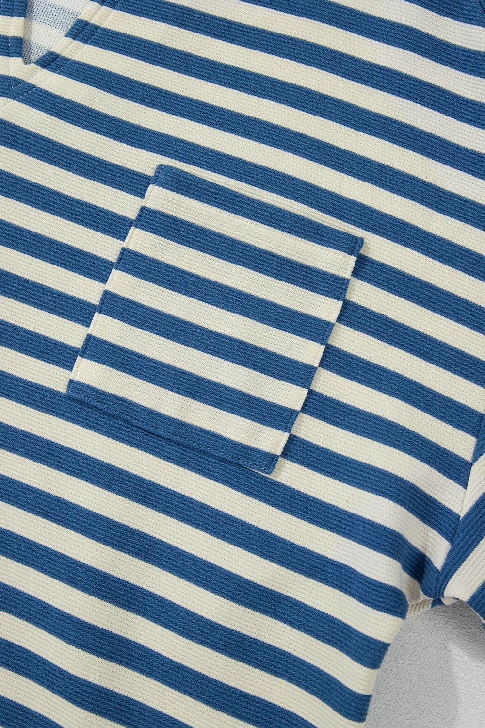 Stripe Chest Pocket Notched Top - felvior