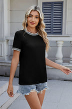 Contrast Trim Round Neck Short Sleeve T-Shirt