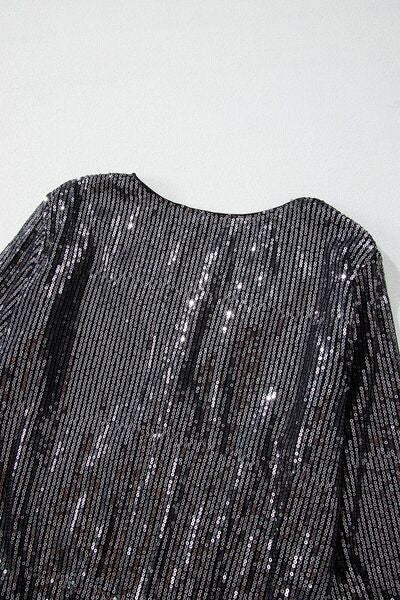 Sequin Surplice Long Sleeve Bodysuit - felvior