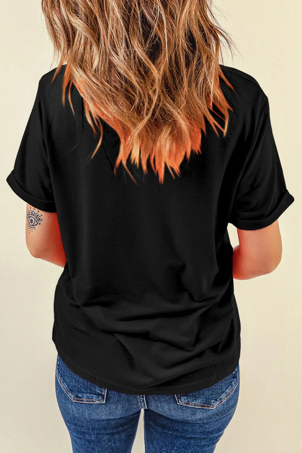 Letter Graphic Round Neck Short Sleeve T-Shirt - felvior