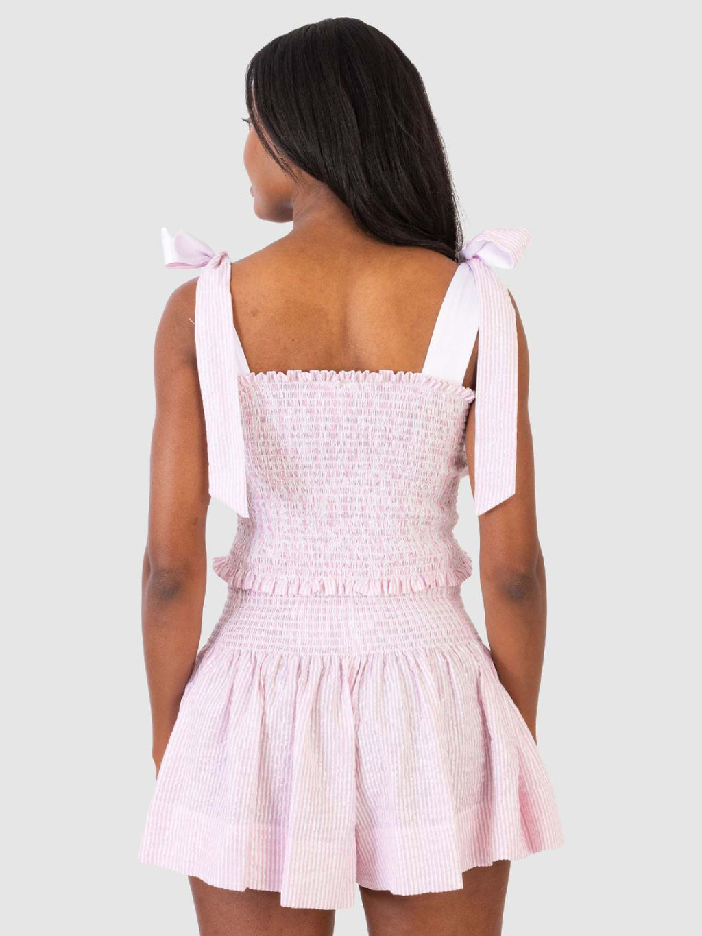 Smocked Tie Shoulder Top and Mini Skirt Set