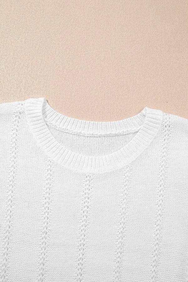 Openwork Round Neck Short Sleeve Knit Top - felvior