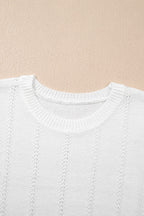 Openwork Round Neck Short Sleeve Knit Top