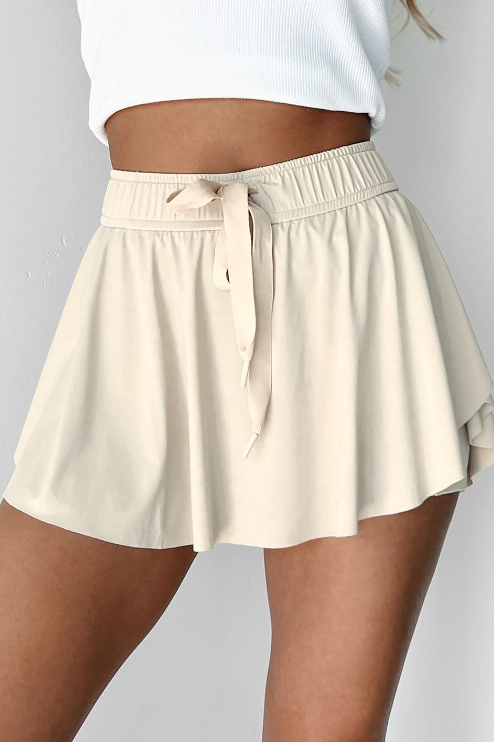 Drawstring High Waist Lined Active Skorts - felvior