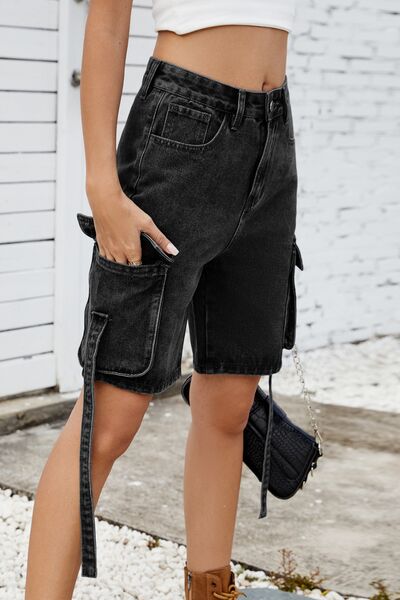 Washed Cargo Denim Shorts - felvior