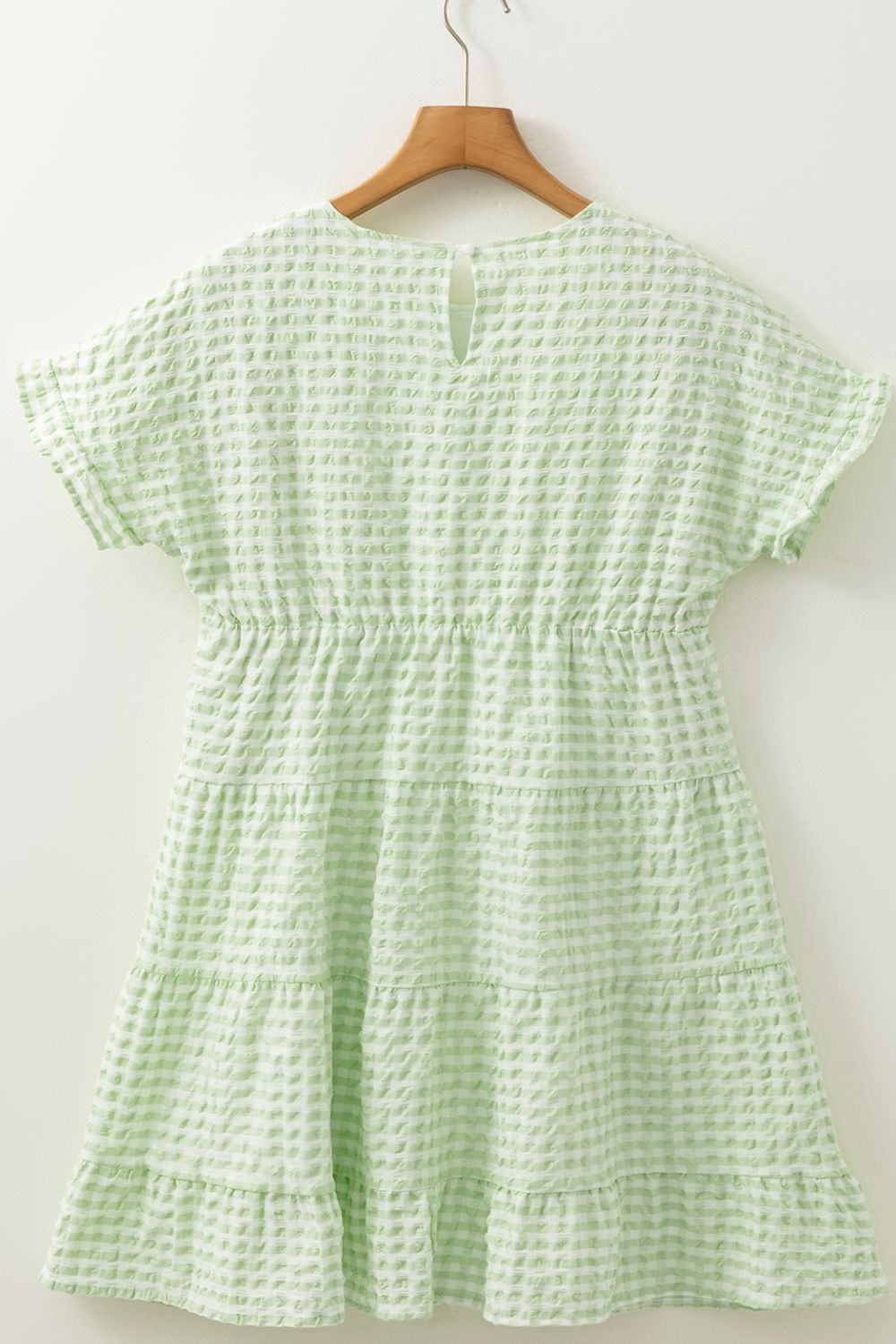 Textured Short Sleeve Tiered Mini Dress - felvior
