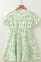 Textured Short Sleeve Tiered Mini Dress