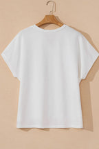 Floral Applique Notched Dolman Sleeve Top