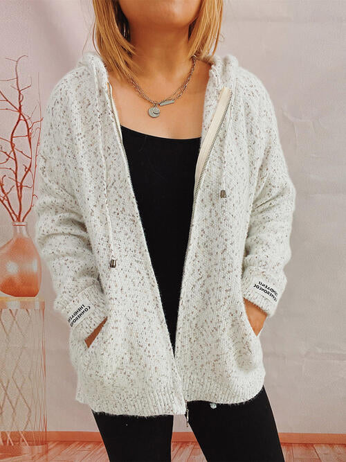 Zip Up Drawstring Long Sleeve Hooded Sweater Hauptbild