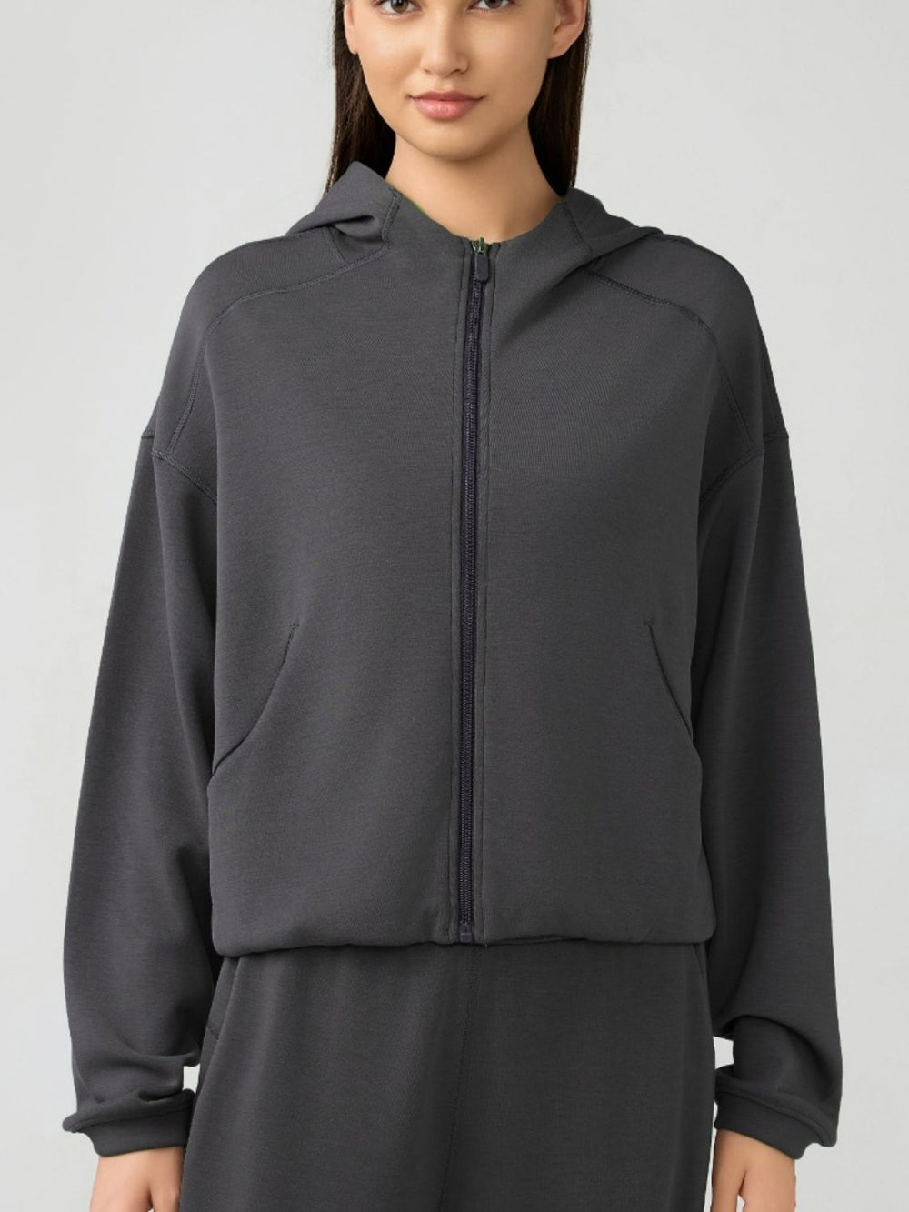 Millennia Zip Up Dropped Shouder Active Hooded - felvior
