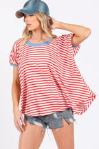 Ces Femme Striped Round Neck Short Sleeve T-Shirt