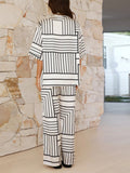 Button Down Half Sleeve Top and Pants Set - felvior