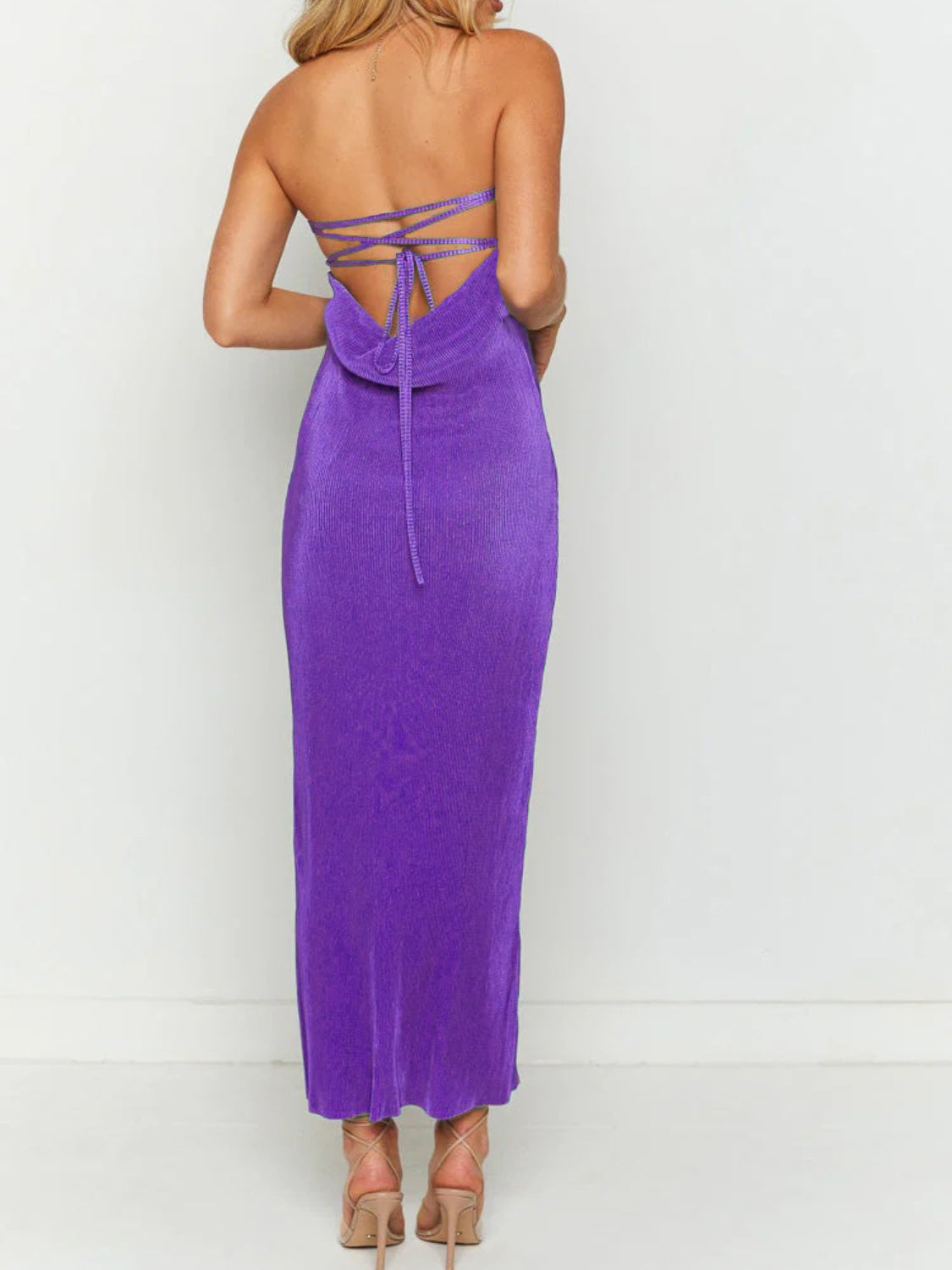 Lace-Up Back Tube Maxi Dress - felvior