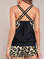 Crisscross Leopard Scoop Neck Two-Piece Swim Set
