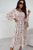 Floral Smocked Square Neck Dress - felvior
