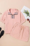Half Zip Half Sleeve Top and Skirt Set - felvior