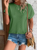 Eyelet Round Neck Short Sleeve Top