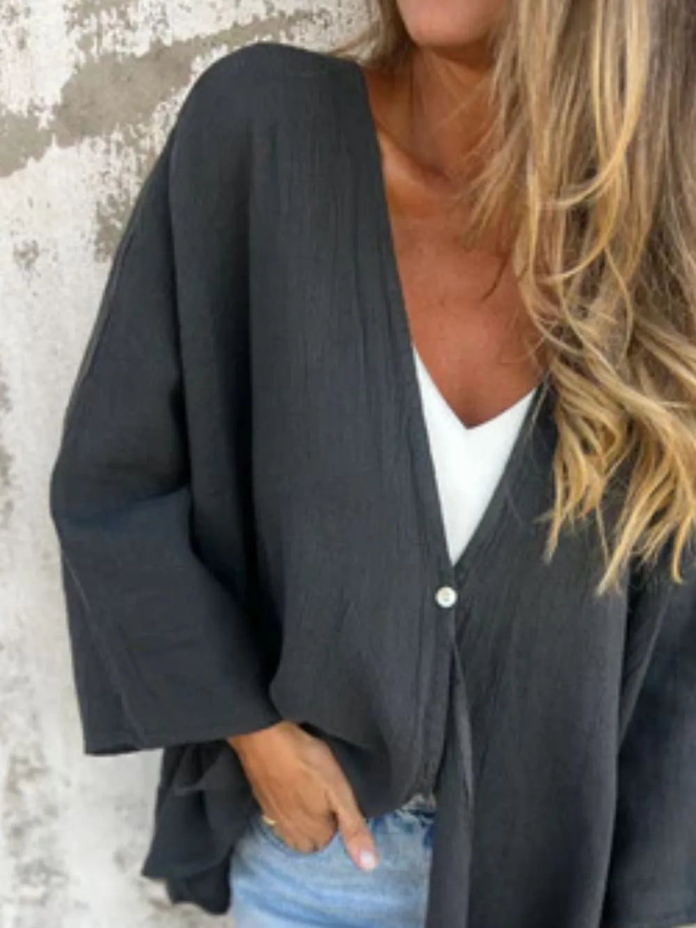 Full Size One Button Long Sleeve Shirt Plus Size