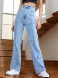 High Waist Straight Jeans with Pockets - felvior