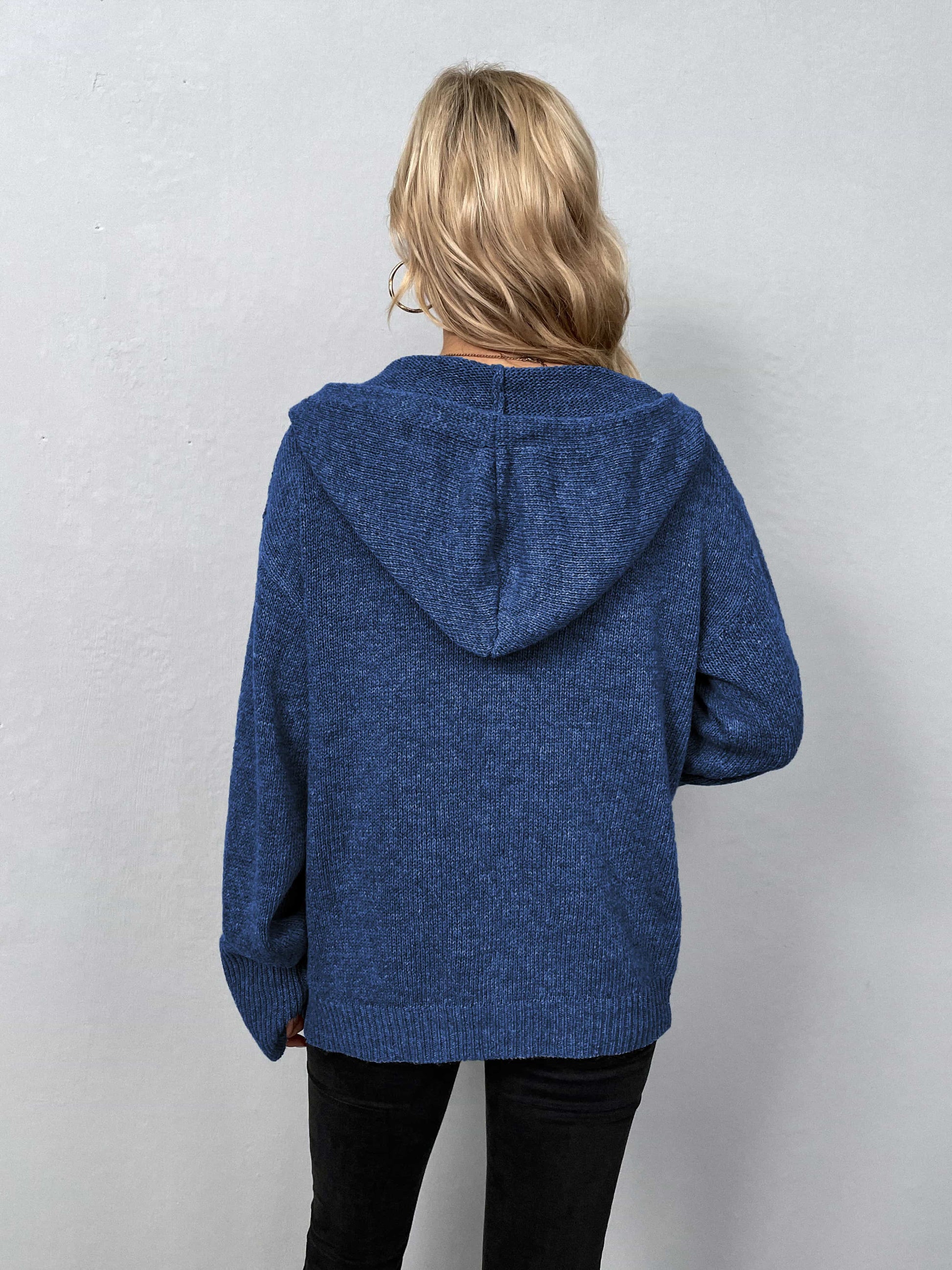 Button-Down Long Sleeve Hooded Sweater - felvior