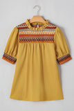 Geometric Frill Mock Neck Short Sleeve Blouse - felvior