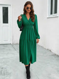 Surplice Neck Long Sleeve Midi Dress - felvior