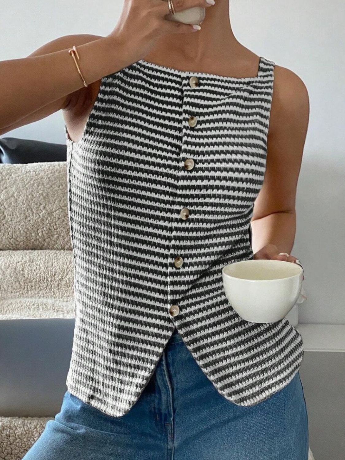 Button Down Striped Tank