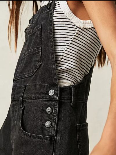 Square Neck Wide Strap Denim Overalls