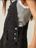 Square Neck Wide Strap Denim Overalls - felvior