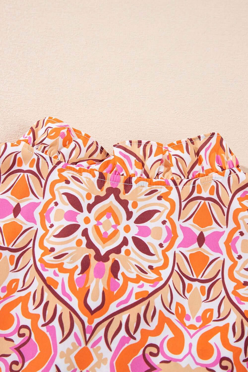 Printed Tie Neck Long Sleeve Mini Dress