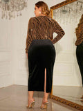 Honey Plus Size Surplice Neck Long Sleeve Slit Dress - felvior