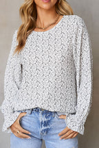 Printed Round Neck Flounce Sleeve Blouse