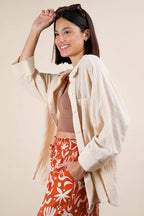 VERY J Plus Size Dolman Sleeve Button Down Gauze Shirt