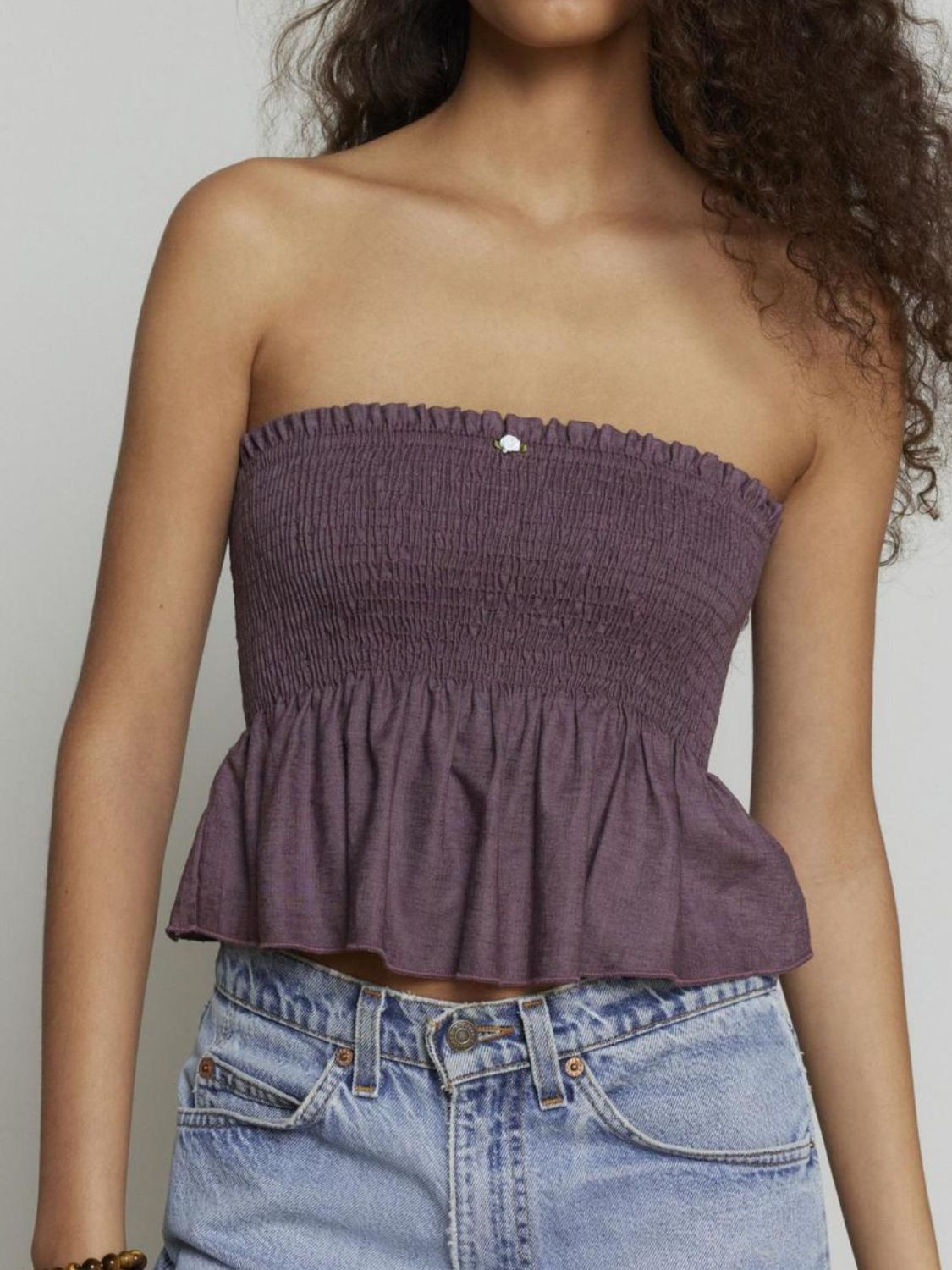 Smocked Peplum Tube Top - felvior