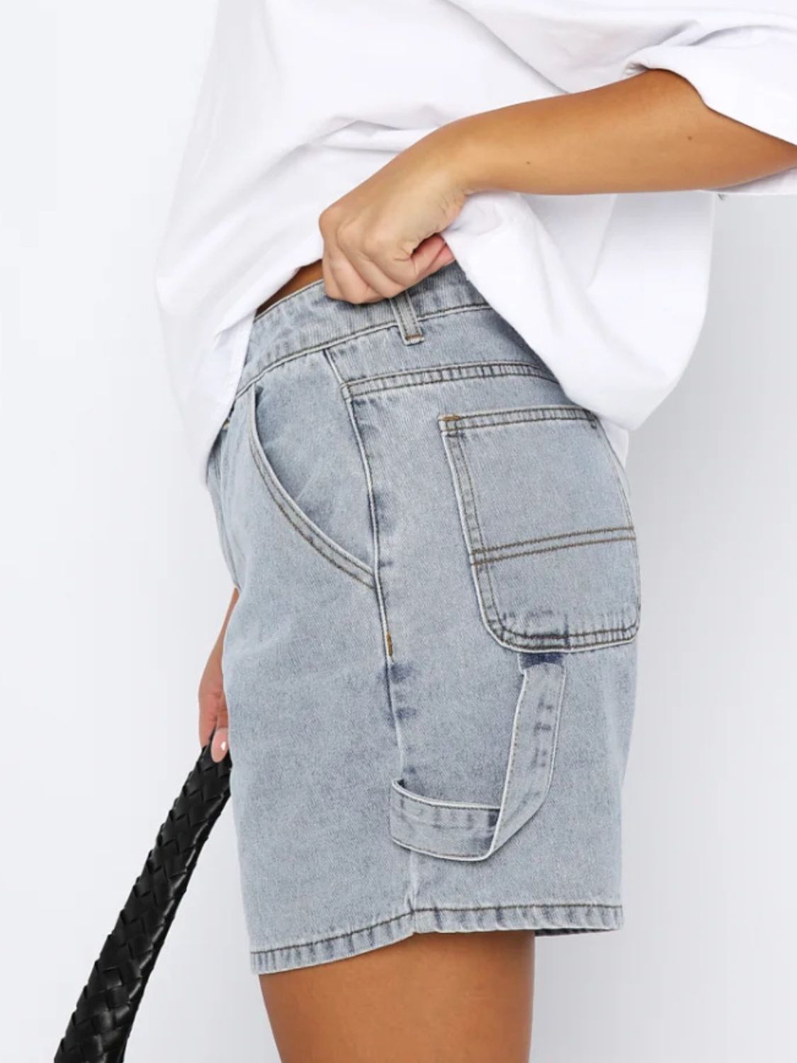 Washed High Rise Denim Shorts - felvior