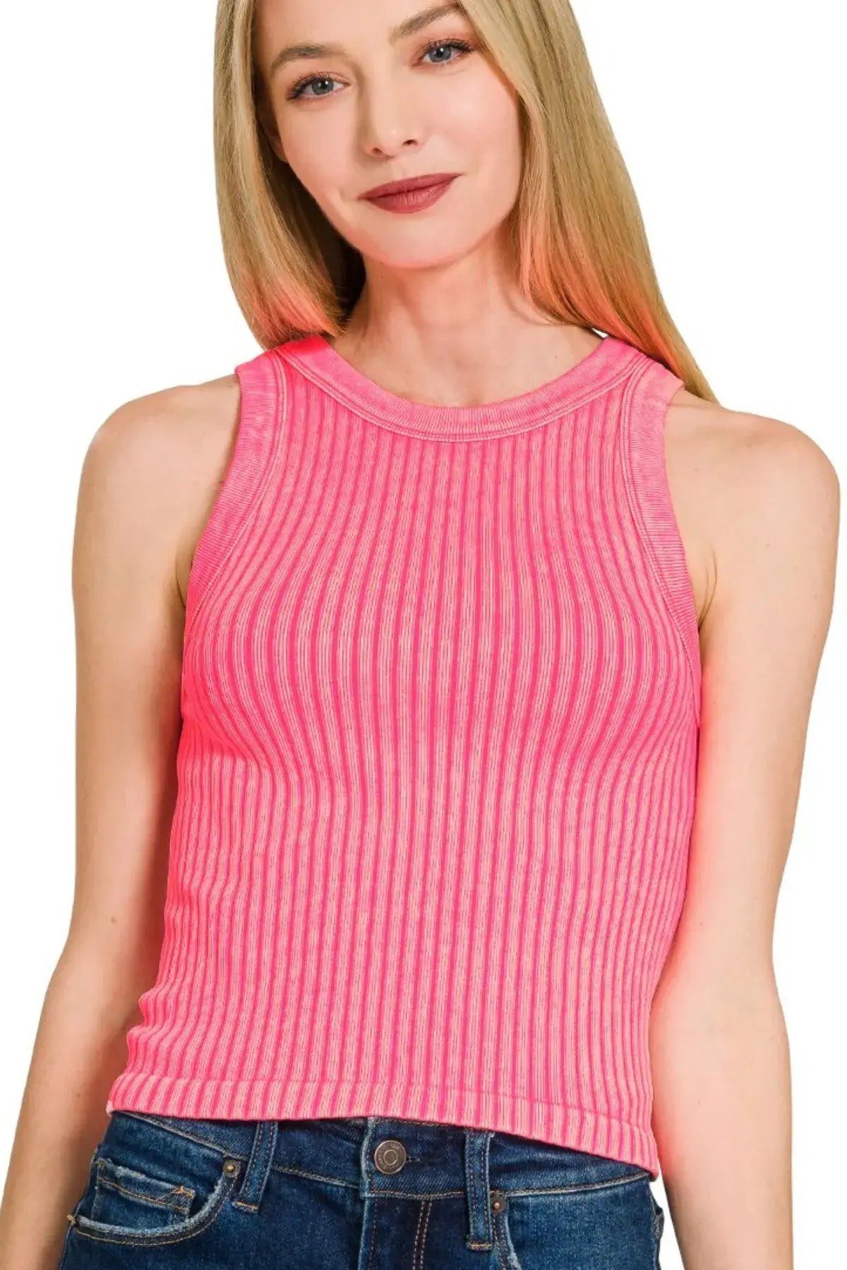 Zenana Ribbed Washed Seamless Tank Top