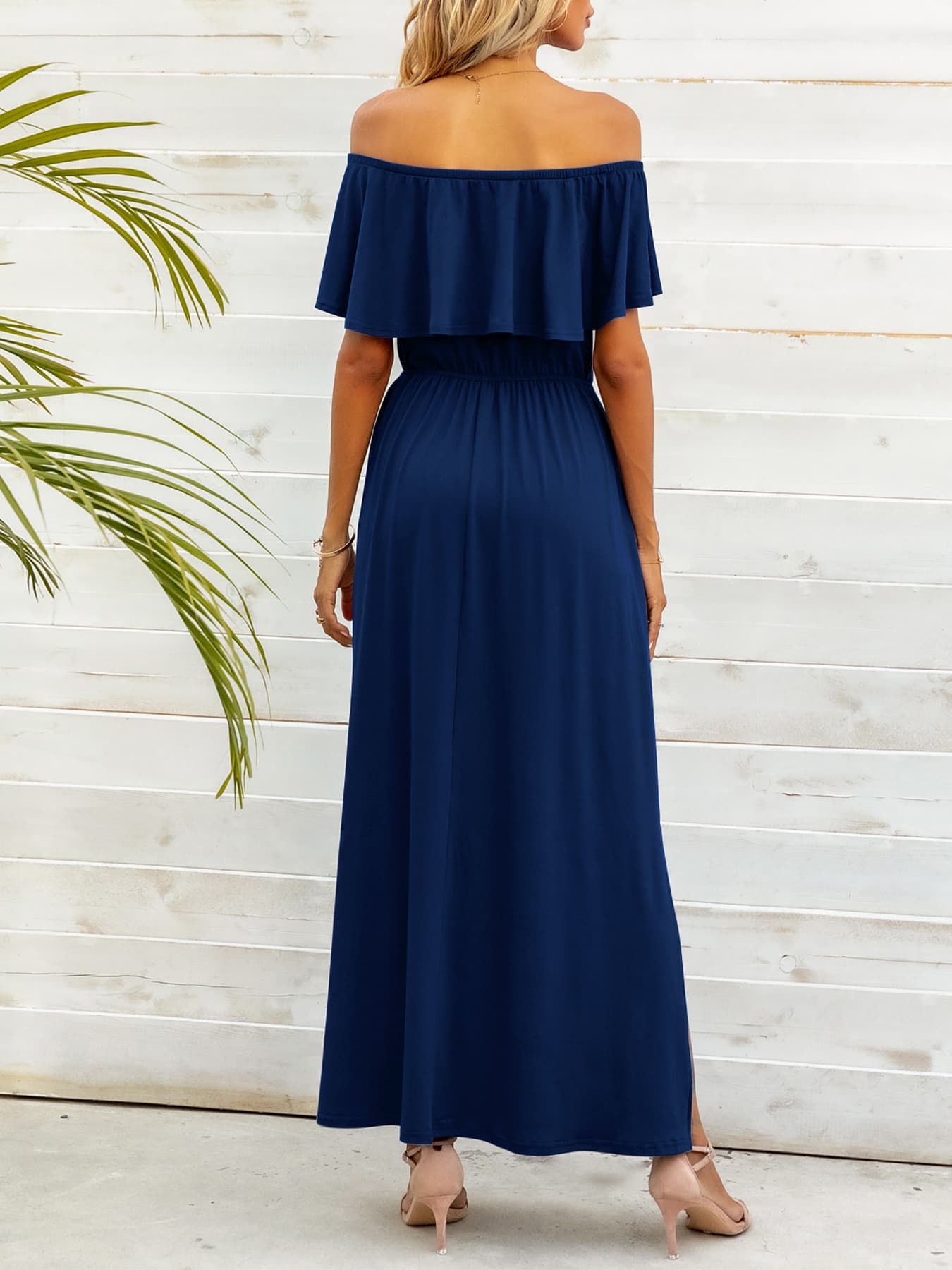 Off-Shoulder Slit Maxi Dress - felvior