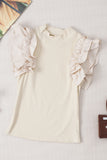 Ruffle Flutter Sleeve Mock Neck Ribbed Top - felvior