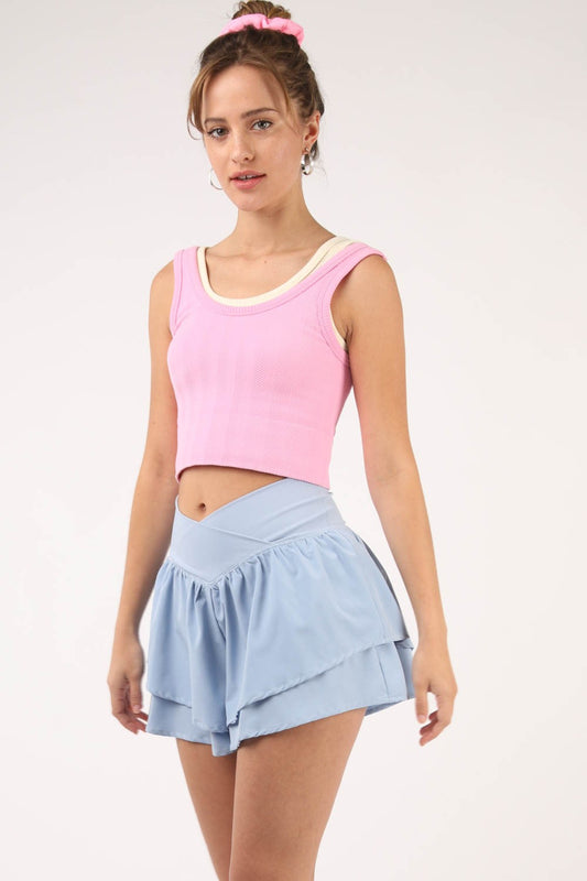VERY J V-Shaped High Waist Layered Active Shorts - felvior