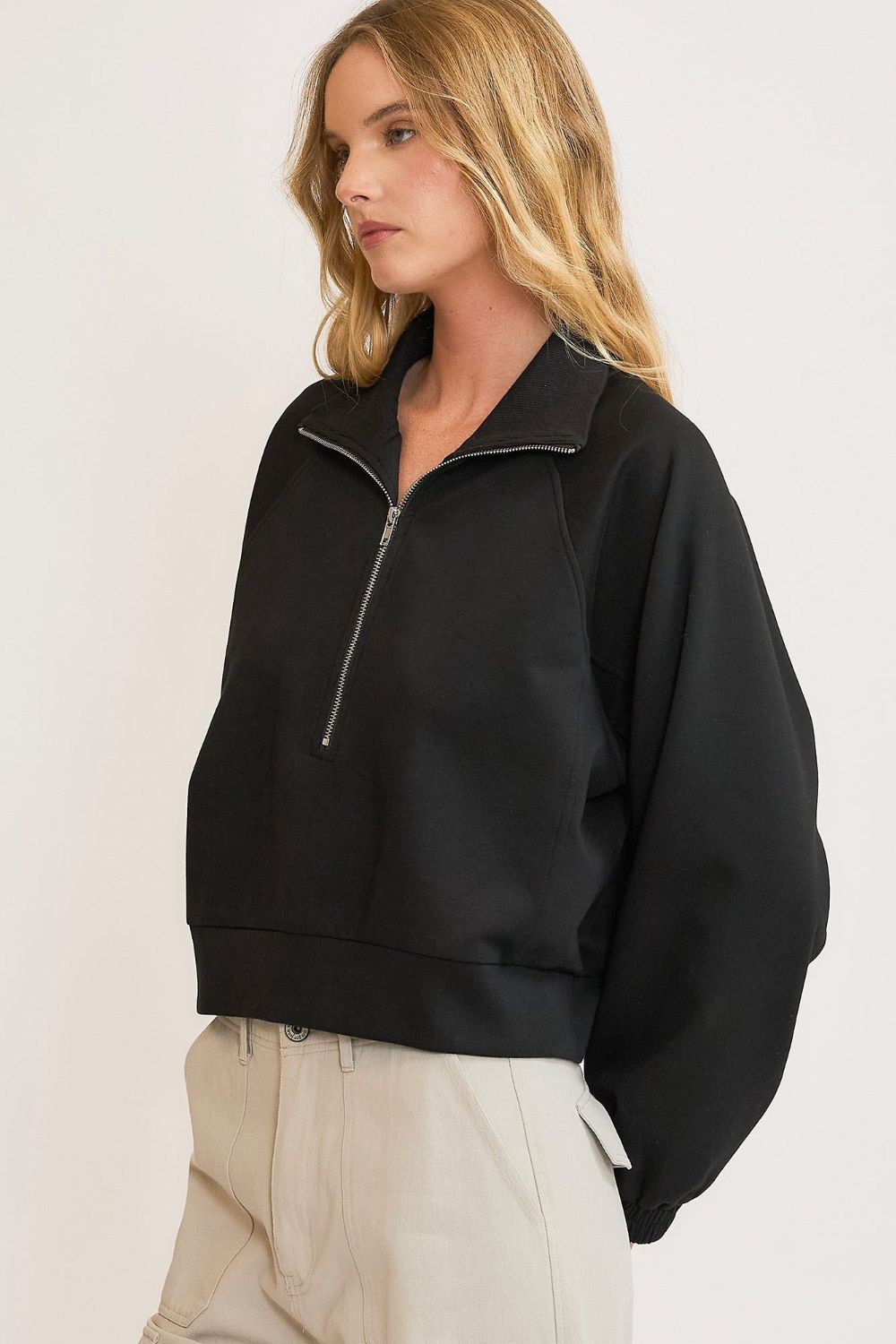 Umgee Full Size Half Zip Cropped Sweatshirt Plus Size - felvior