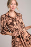 Umgee Full Size Two Tone Floral Print Puff Sleeve Tie Waist Dress Plus Size